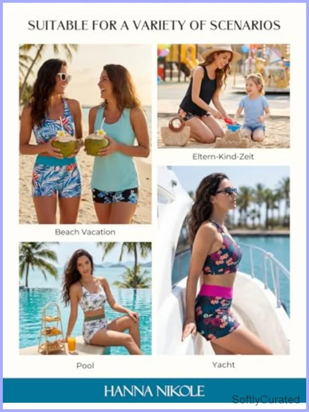 Three Piece Tankini Set with Tummy Control, Adjustable Straps, Removable Pads,